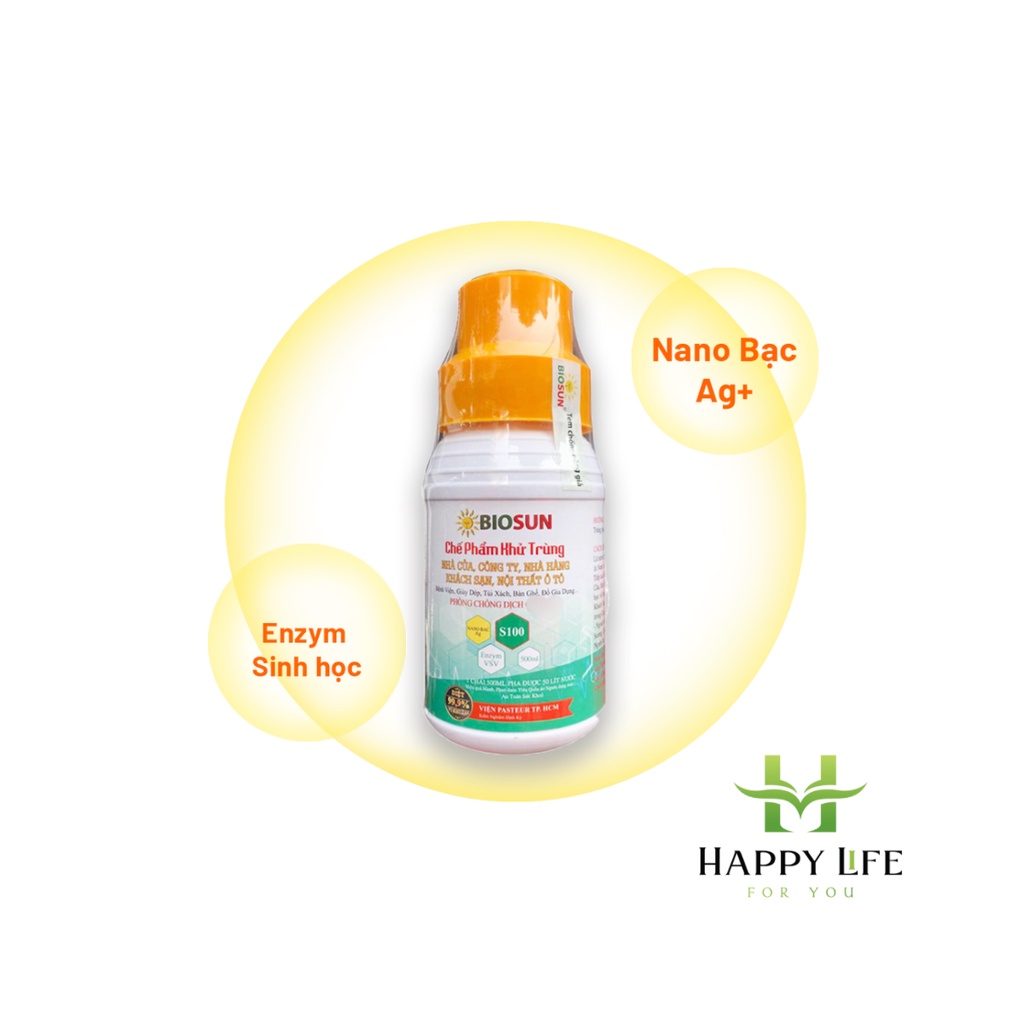 Nước rửa tay khô, dung dịch sát khuẩn, khử mùi nhà vệ sinh, chế phẩm sinh học nano bạc BIOSUN - Happy Life 4U