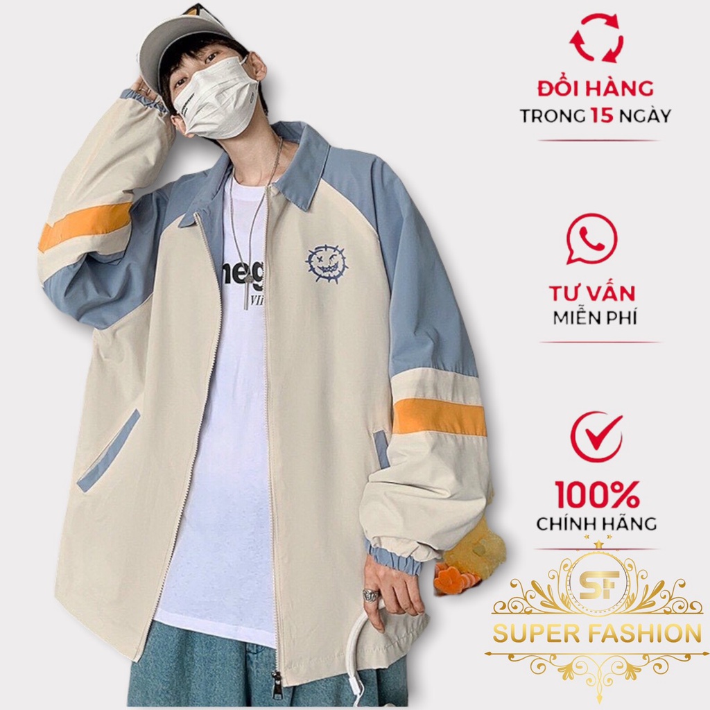 Áo khoác Dù Nam Super Fashion 2 Lớp Lót Dù Mền Mịn Phối Sọc Tay Vàng Cao Cấp