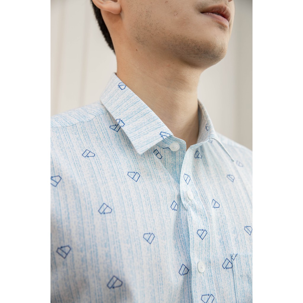 Áo sơ mi ngắn tay Aristino dáng suông, họa tiết xanh trẻ trung, lịch sự - ASS006S1