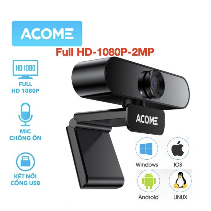 Webcam Máy Tính Full HD 1080P ACOME AWC11 Có Mic Camera  Ảnh Siêu Nét Dùng cho PC Laptop Hỗ Trợ Học Online Video Call