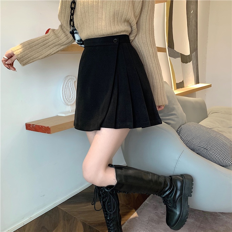 Chân váy chữ A Xiaozhainv xếp ly lưng cao phong cách Hàn Quốc trẻ trung dành cho nữ