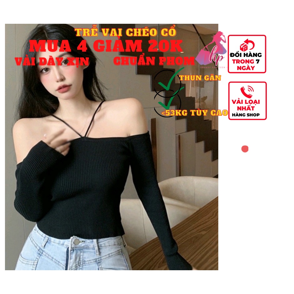 Áo nữ croptop kiểu bẹt vai tay dài chéo dây phong cách hàn quốc cực dễ thương mẫu mới thời trang- mã A105