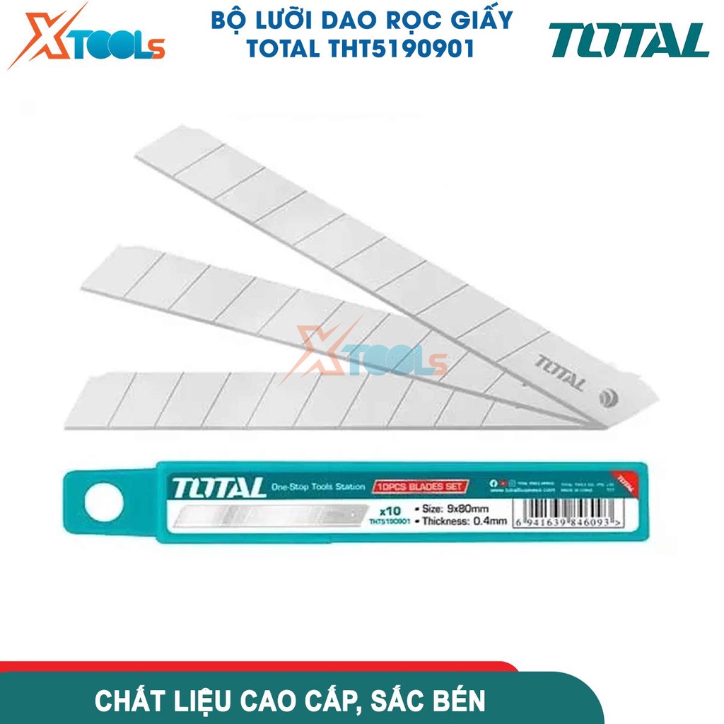 Bộ 10 lưỡi dao TOTAL THT5190901, kích thước lưỡi dao 9x80mm, phù hợp với dao rọc giấy THT5110906