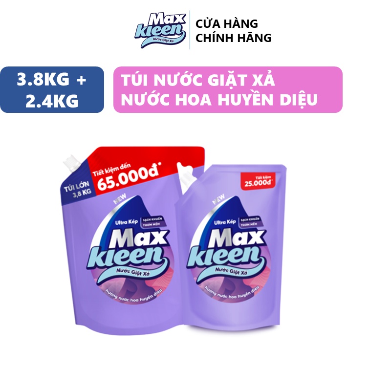 Combo 2 Túi Nước Giặt Xả MaxKleen Hương Huyền Diệu 3.8kg + 2.4kg