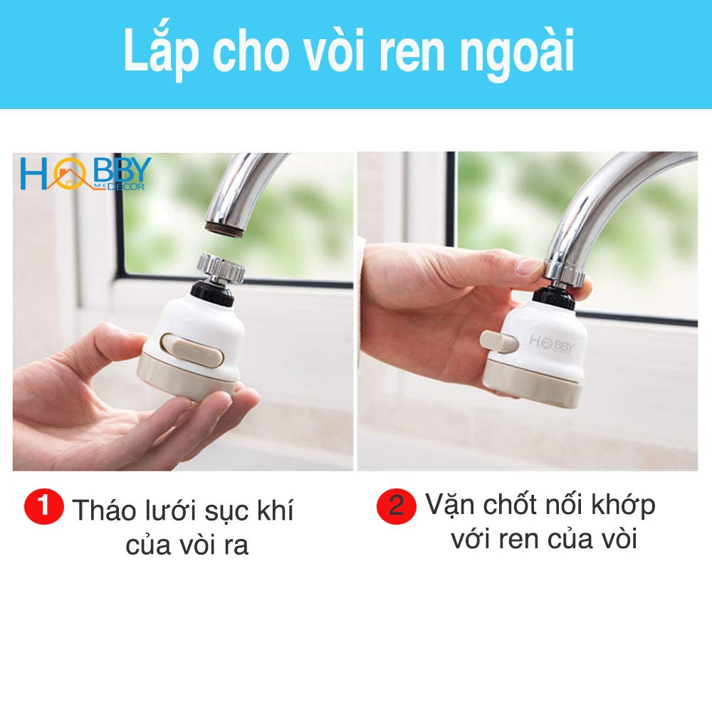 Đầu vòi tăng áp rửa bát HOBBY Home Decor VSTA1 - 3 chế độ phun cực mạnh- xoay được (ren vặn 22 -24mm)