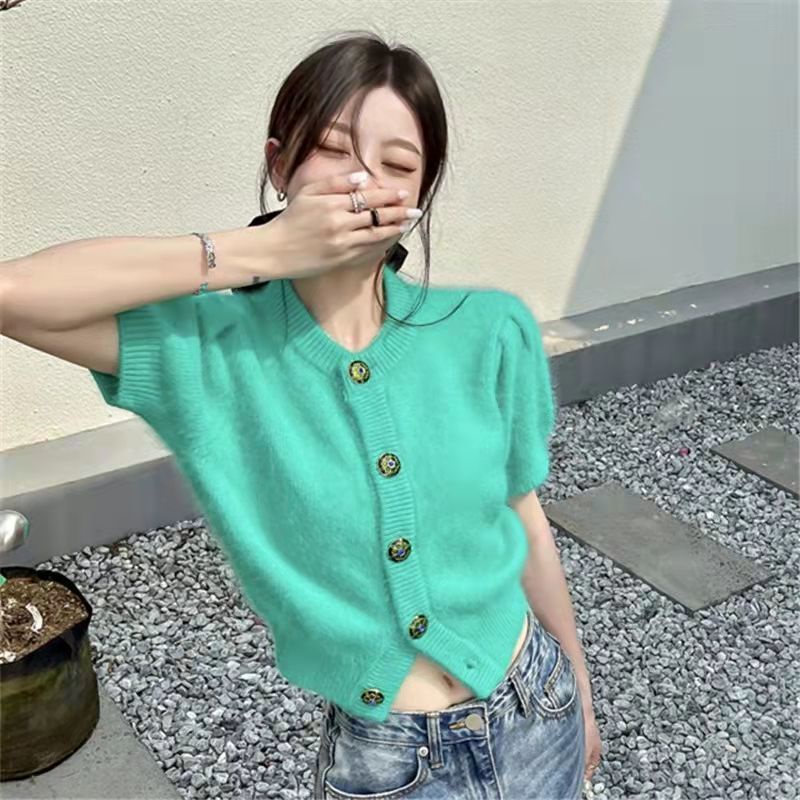 Áo Khoác Cardigan Dệt Kim Mềm Ngắn Tay Thời Trang Mùa Xuân Dành Cho Nữ