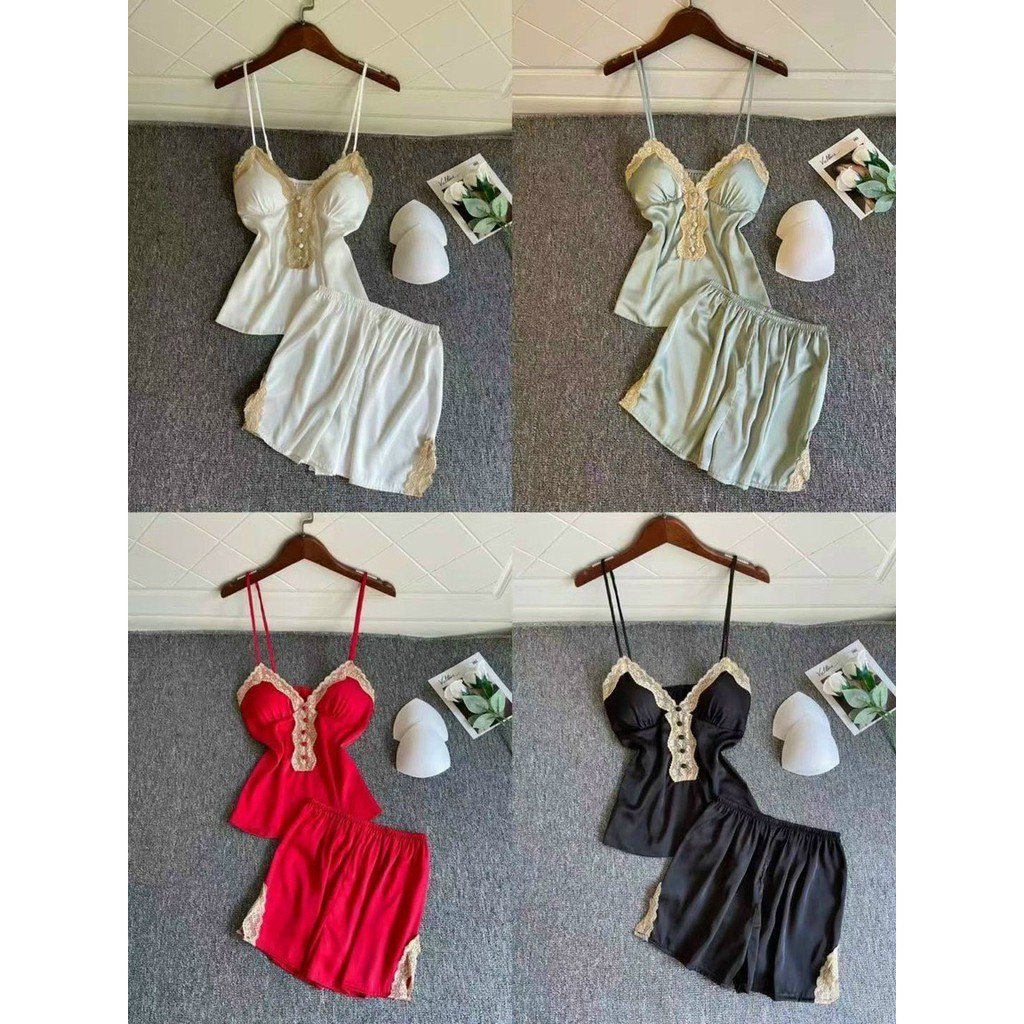 Bộ Đùi Ngủ Lụa Nút Bọc Kèm Mút Áo Cao Cấp Quảng Châu Bin Sports PJM005