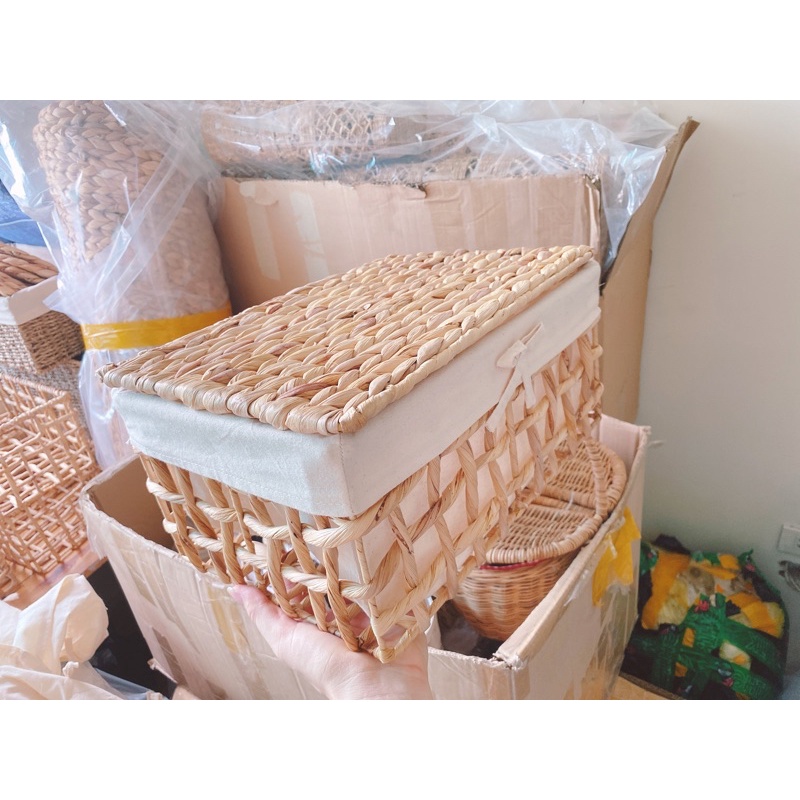 Bán sỉ Bộ giỏ chữ nhật lục bình đan ô cờ dùng để đựng đồ, nhà bếp, phòng tắm, khách sạn...