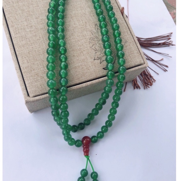Vòng Tay Chuỗi 108 Hạt Đá Mã Não Xanh Tự Nhiên Cuốn Tay 4 Vòng