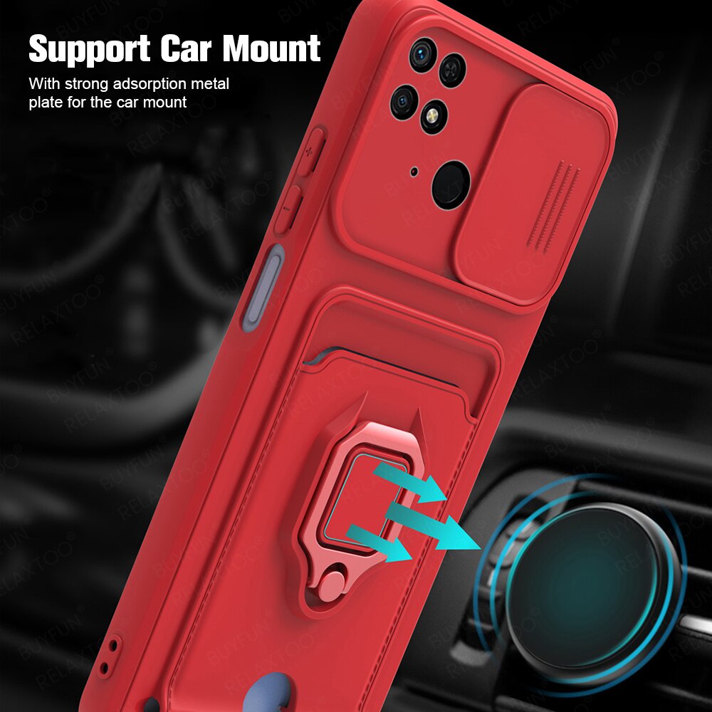 For Xiaomi Redmi 10C 6.71'' Slide Camera Lens Silicone Case For Xiaomi Redmi Redmi 10 C 10C 10C Card Slot Magnet Stand Covers