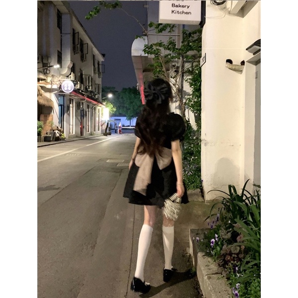 Váy Công Chúa Đen Nơ Hồng Thắt Lưng Babygirl