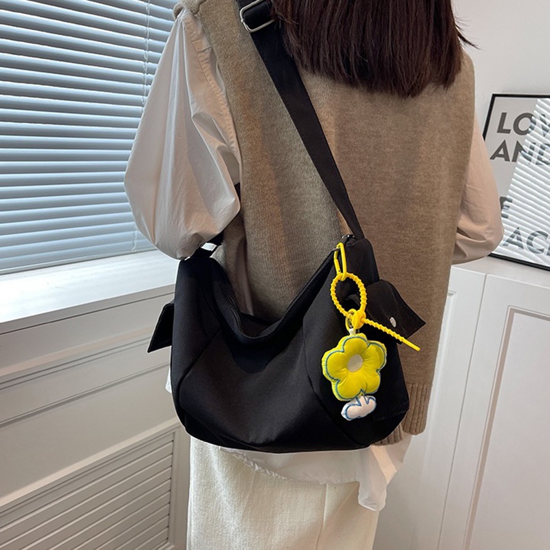 IELGY Túi Đeo Vai Bằng Vải canvas Kích Thước Lớn Kèm Móc Treo Phong Cách Hàn Quốc Cho Nữ