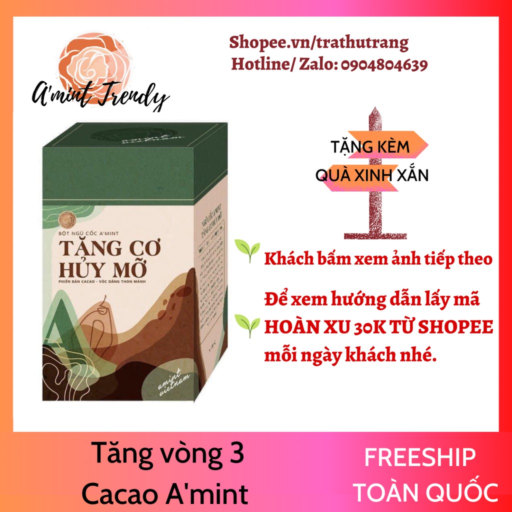 TĂNG VÒNG 3 CACAO - AMINT (kèm quà hấp dẫn + thực đơn ăn uống+ clip massage ấn huyệt ngực)