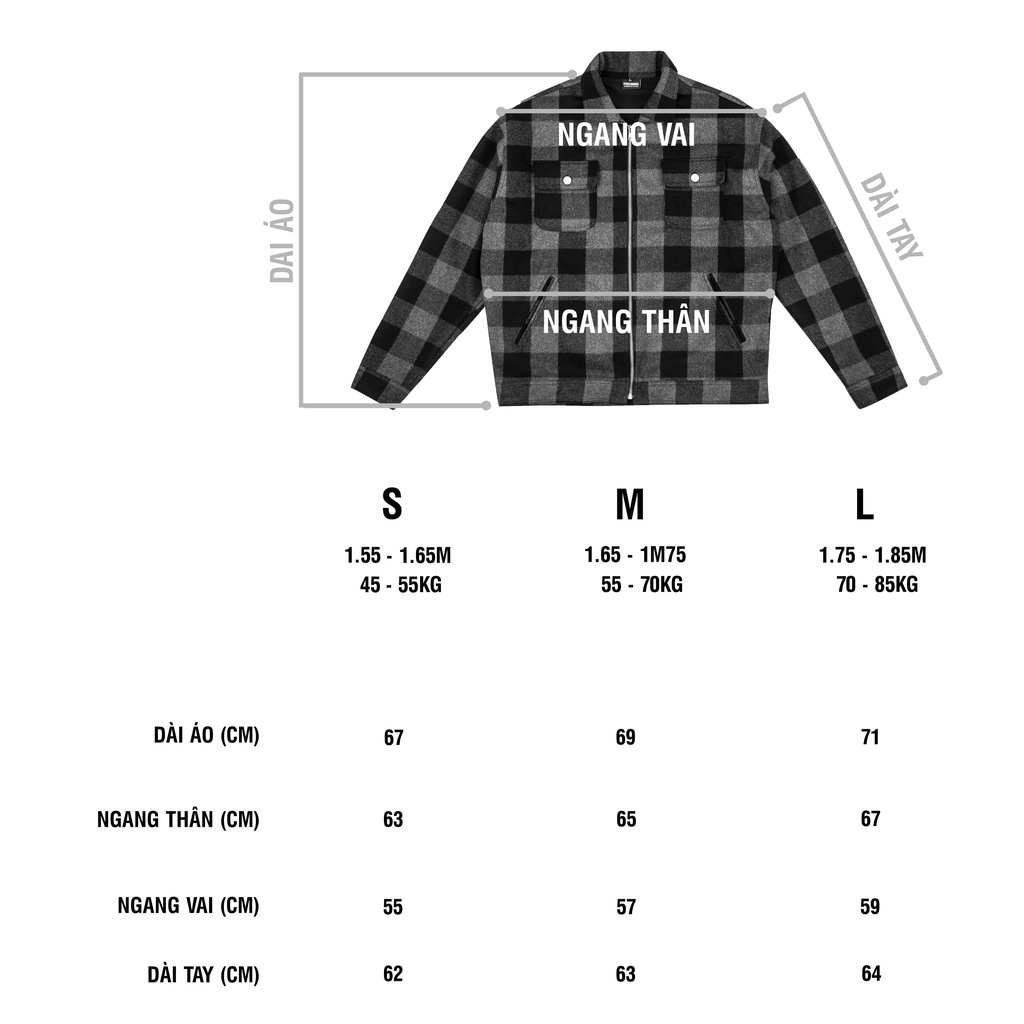 Stressmama Áo Khoác CHECKED ZIP-UP JACKET Màu Xám Đen form ngắn chất liệu nỉ dạ họa tiết & lớp lót Polyest Local Brand