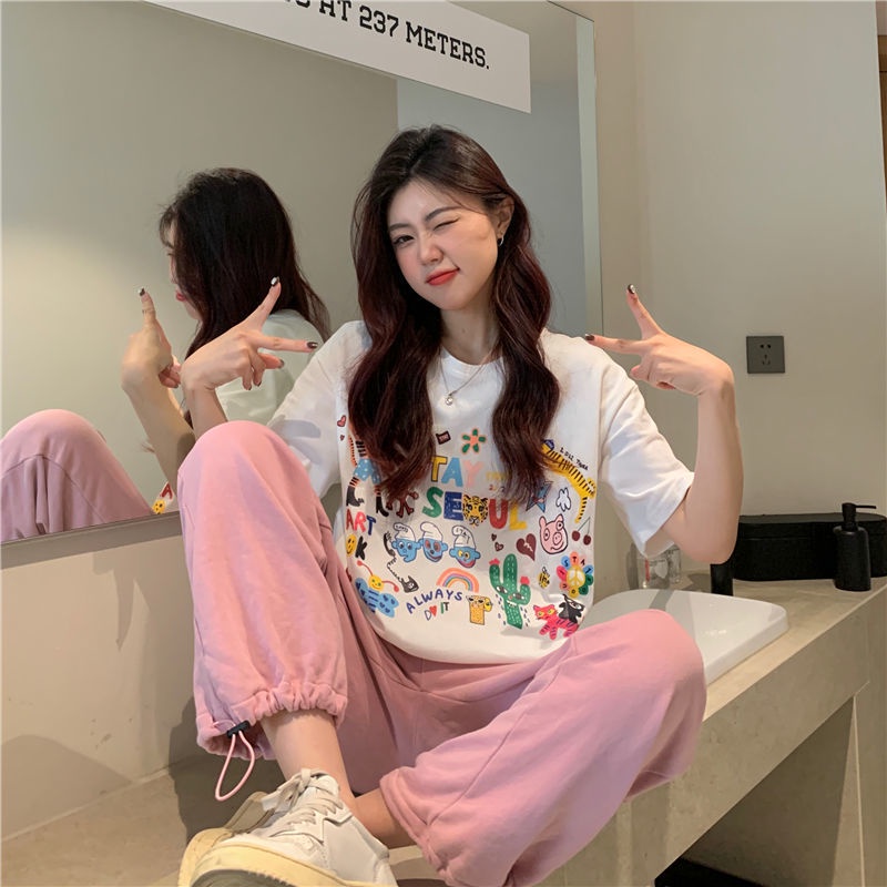 Áo Thun Ngắn Tay In Họa Tiết Hoạt Hình Xinh Xắn Dành Cho Nữ