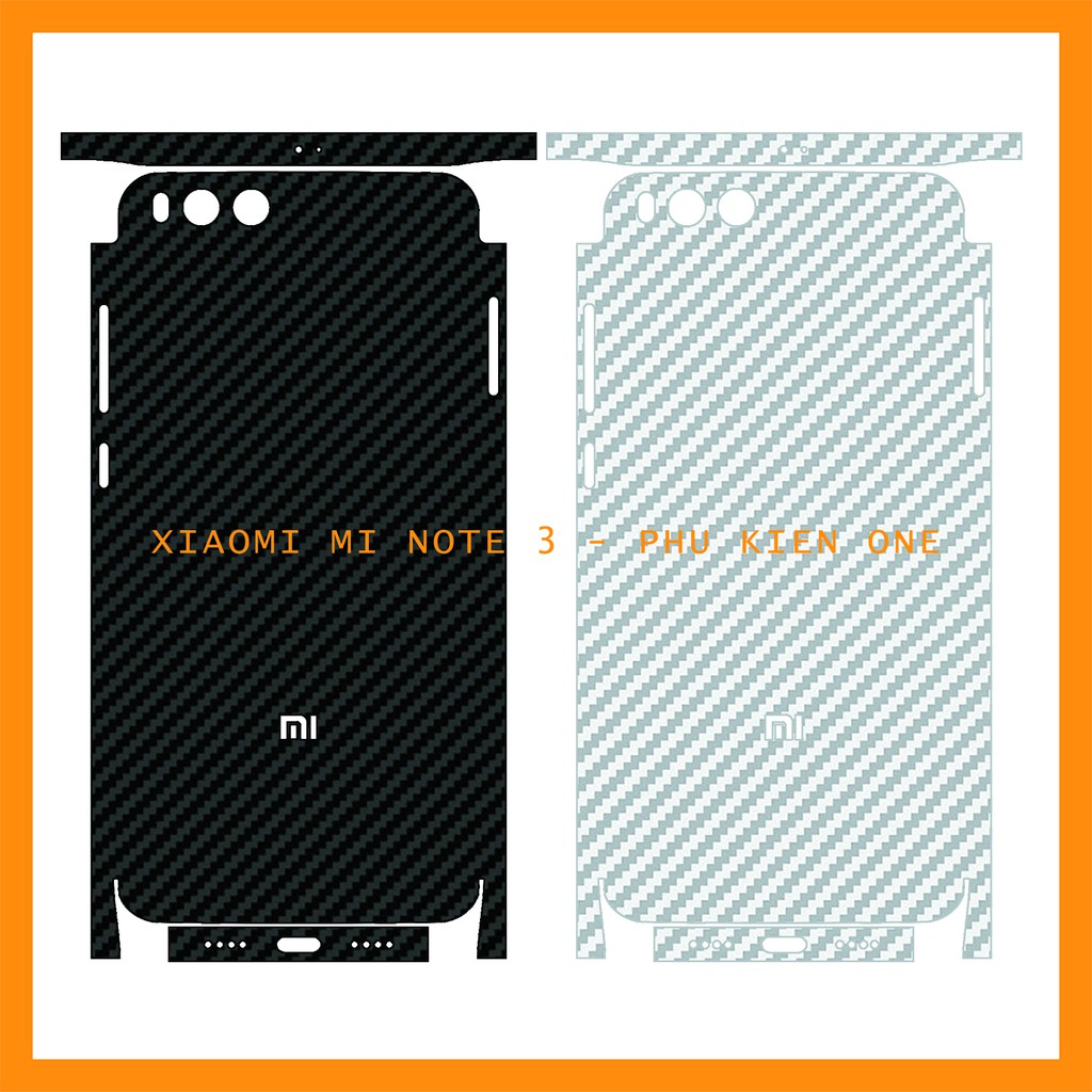 Decal dán lưng Xiaomi Mi note 3 full viền vân carbon 3D