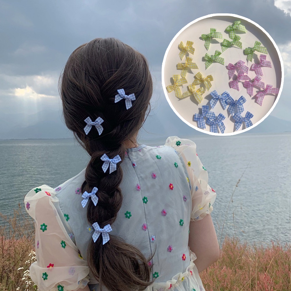 Set 5 Kẹp Tóc Hình Nơ Họa Tiết Sọc Caro Bằng Acrylic Thời Trang Cho Nữ