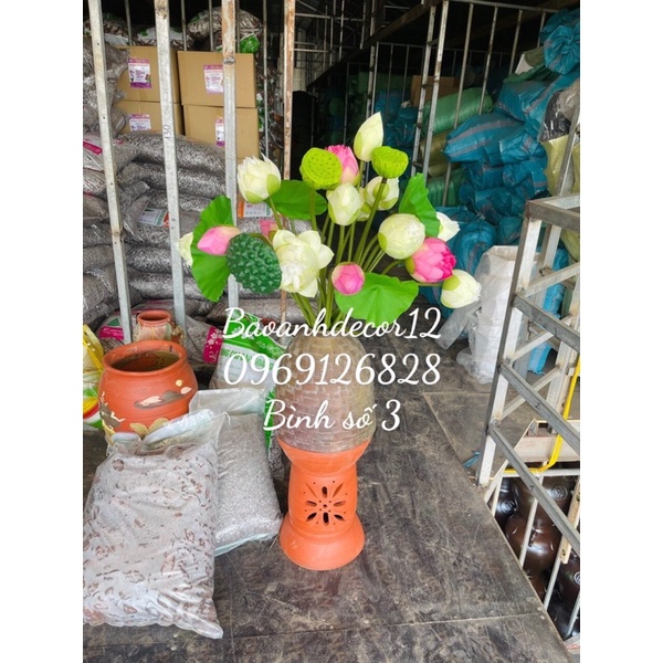 Combo lọ và hoa sen giả bách diệp trang trí pchụp ảnh(bạn đọc ghi chú giúp Shop trong 1 bình gồm bao nhiêu sản phẩm ạ)
