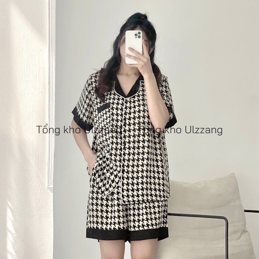 Bộ Pijama Lụa Cộc Tay Phối Viền Hàng Thiết Kế Cao Cấp Chất Mềm Mịn Mát