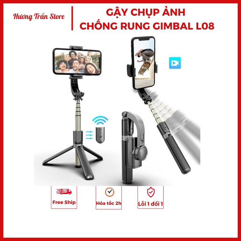 Tay Cầm Chống Rung Điện Tử Gimbal L08 Có Bluetooth -Có Chân Đỡ Tự Đứng - Kéo Dài Tới 86cm