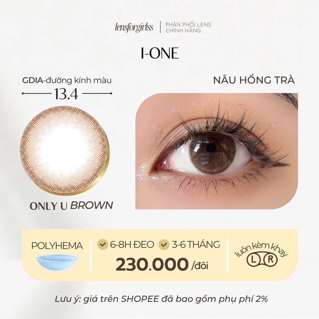 Kính áp tròng nâu hồng trà ONLY U BROWN - Made in Korea | HSD 3-6 tháng | Lens cận