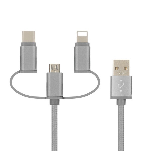 USB Charging Line Three In One Multifunction Nylon Woven Lightning  Data Line Iphone/android/type-c