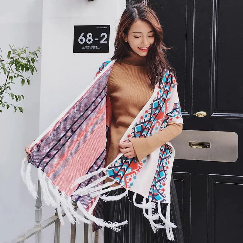 ÁO CHOÀNG BOHO KẾT HỢP LÀM KHĂN | CHẤT LEN HỌA TIẾT BOHO