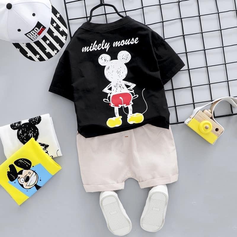 "SALE SALE 20%" [Free ship 500k] Sét bộ áo cotton quần đũi 3 màu in hình chuột Mickey cho bé trai từ 1 đến 7 tuổi.