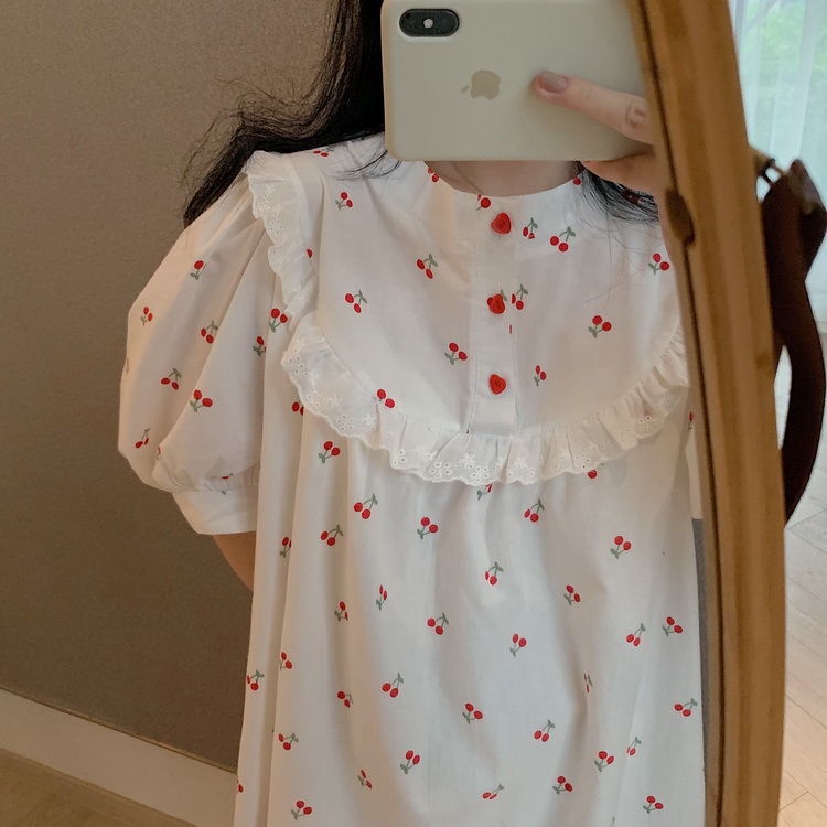 Đồ ngủ Dáng Dài Tay Ngắn Màu Trắng Phong Cách Công Chúa Xinh Xắn