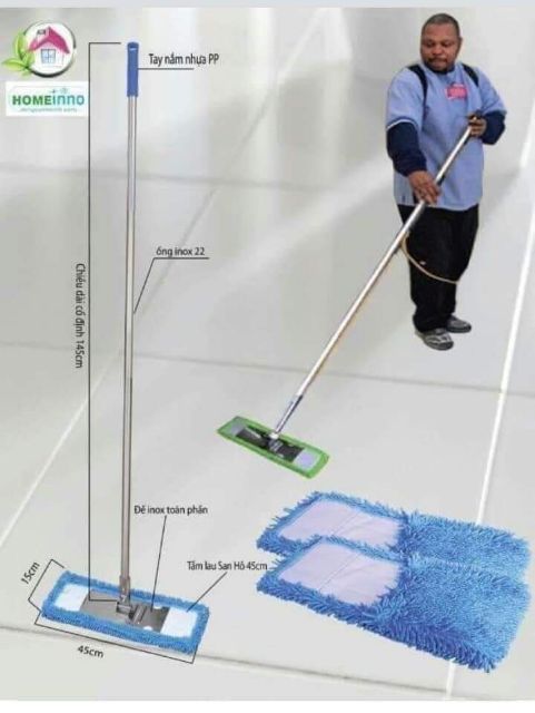 Chổi lau tường 1,5m và 3m size 45cm   tặng kèm 1 bông lau dự phòng