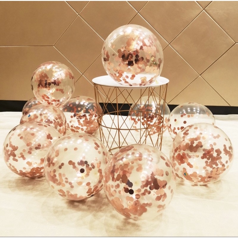 Set 5 Bong Bóng Trong Suốt Sequin, Bóng Kim Tuyến Sinh Nhật