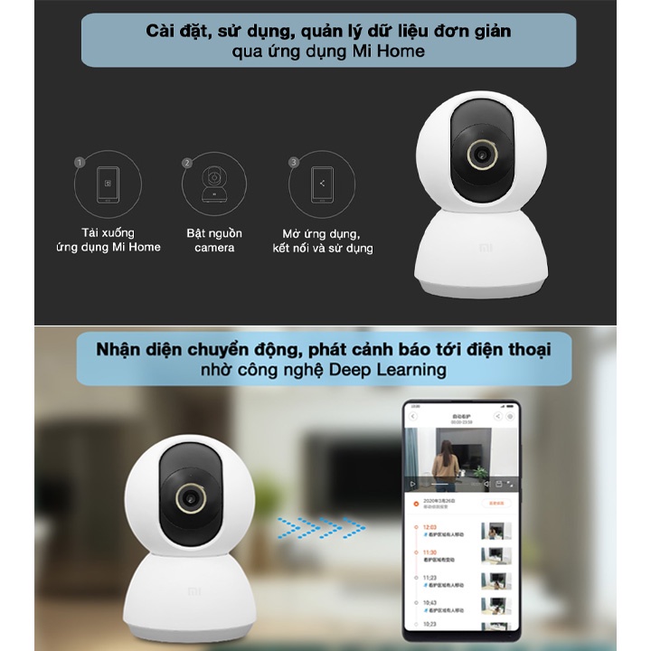 Camera wifi Xiaomi Mi 360 độ 2K siêu nét, đàm thoại 2 chiều, có màu ban đêm