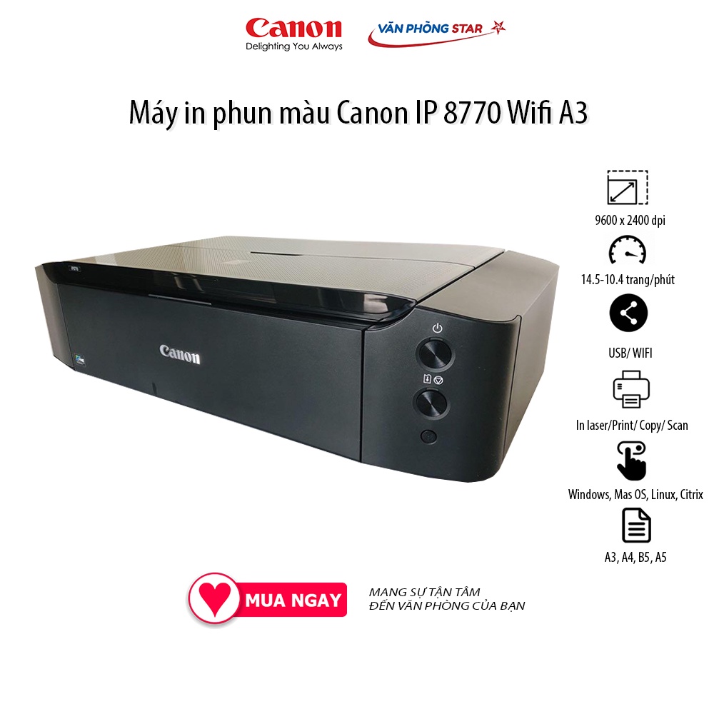 Máy in phun màu khổ A3 Canon iP 8770 in đảo mặt tự động tốc độ 29 trang/phút chính hãng bảo hành 24 tháng tại Vanphongst