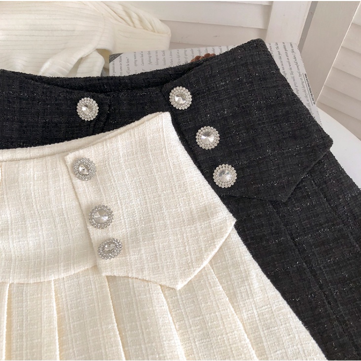 Chân váy Tweed xếp ly dáng chữ A phối khuy | BigBuy360 - bigbuy360.vn