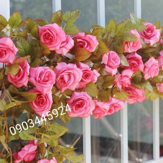 Dây leo hoa hồng giả cao cấp dài 2m3 trang trí hàng rào,ban công,decor- Dây hoa giả
