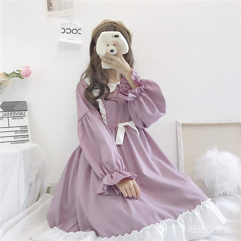 Qweek Đầm Lolita Nhật Bản Ngọt Ngào Cổ Peter Pan Phối Ren Bèo Mềm Mại Cho Nữ Tuổi Teen 2022 SBJ1