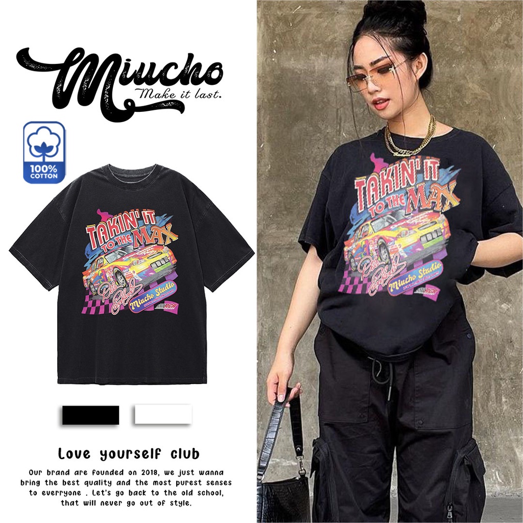 Áo thun wash nữ form rộng đẹp tay lỡ kiểu hàn quốc, áo phông wash form rộng unisex vải cotton AT214 Miucho in hoạ tiết