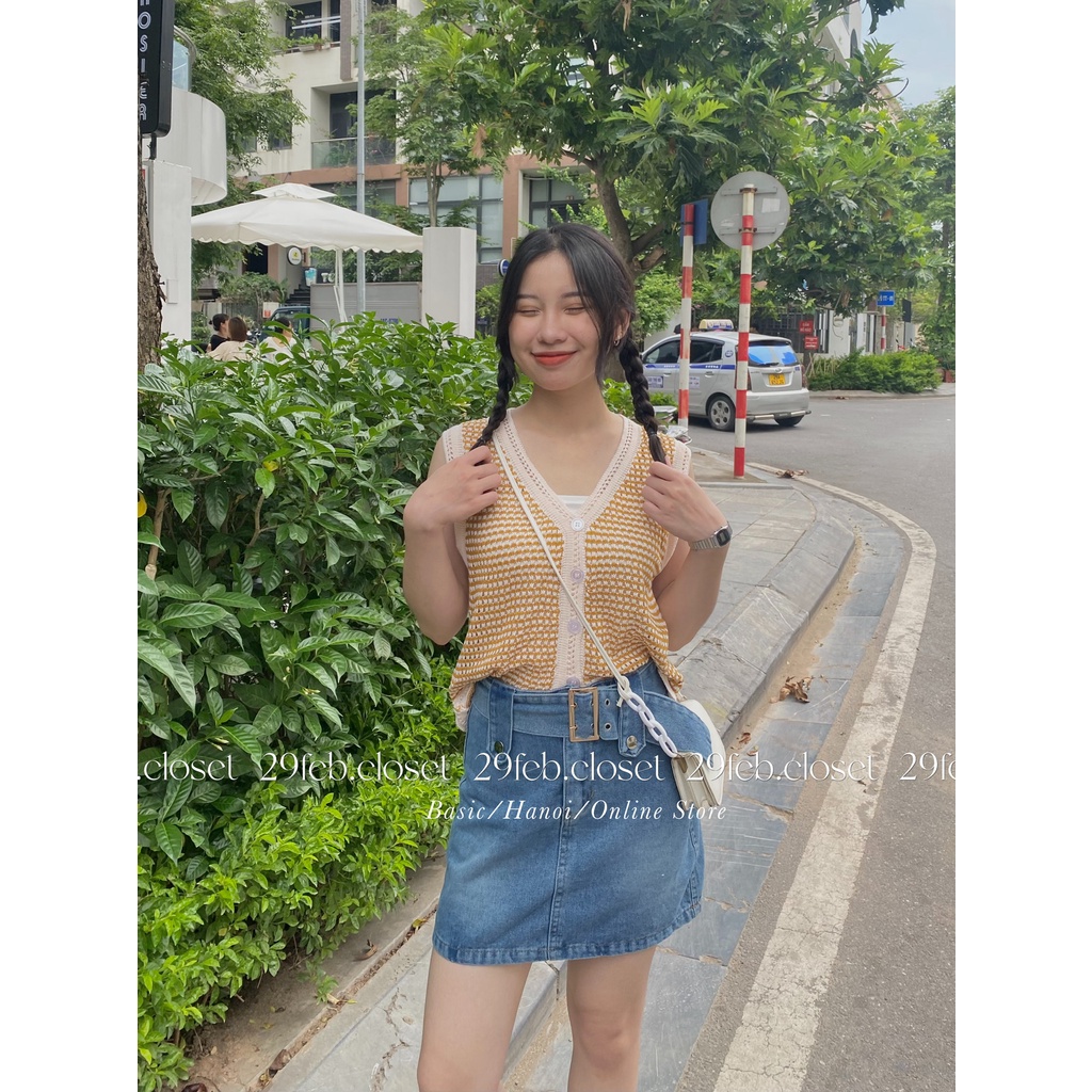 Chân váy jean denim lưng cao đai Hàn Quốc dáng chữ A có quần trong - 29feb.closet - CV7