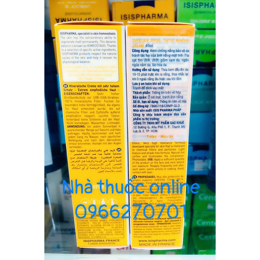 KEM CHỐNG NẮNG UVEBLOCK SPF 50+ TINTED MINERAL 2 MÀU