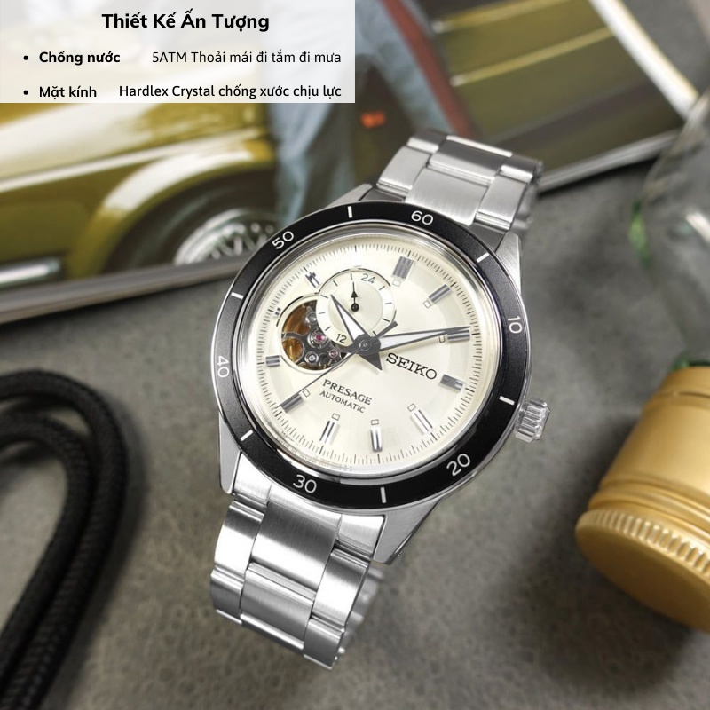 Đồng hồ Seiko Presage Style 60S SSA423J11 nam cơ lộ máy chống nước dây thép cao cấp chính hãng