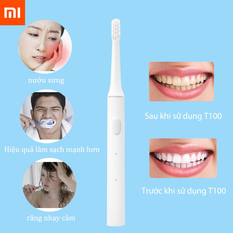 không thấm nước Bàn chải điện Xiaomi Mijia T100 IPX7 Bàn Chải Đánh Răng Mijia T100 Bảo hành 6 tháng