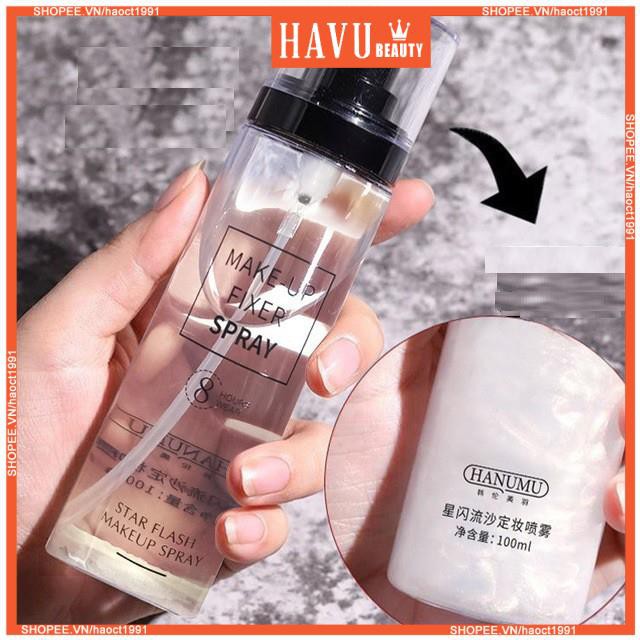 Xịt khoáng khóa lớp trang điểm màu nhũ chính hãng HANUMU 100ml(khóa trang điểm - khóa makeup(Make up Fixer Spay 8hours) | BigBuy360 - bigbuy360.vn