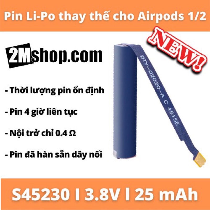 Pin Thay cho tai nghe táo 1,2. pin đã hàn sẵn dây nối