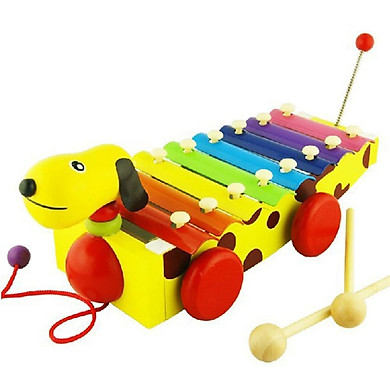 Đàn gỗ xe kéo có dây hình con chó - Đồ chơi giáo dục phù hợp với bé 3 tuổi trở lên - Chất liệu gỗ an toàn