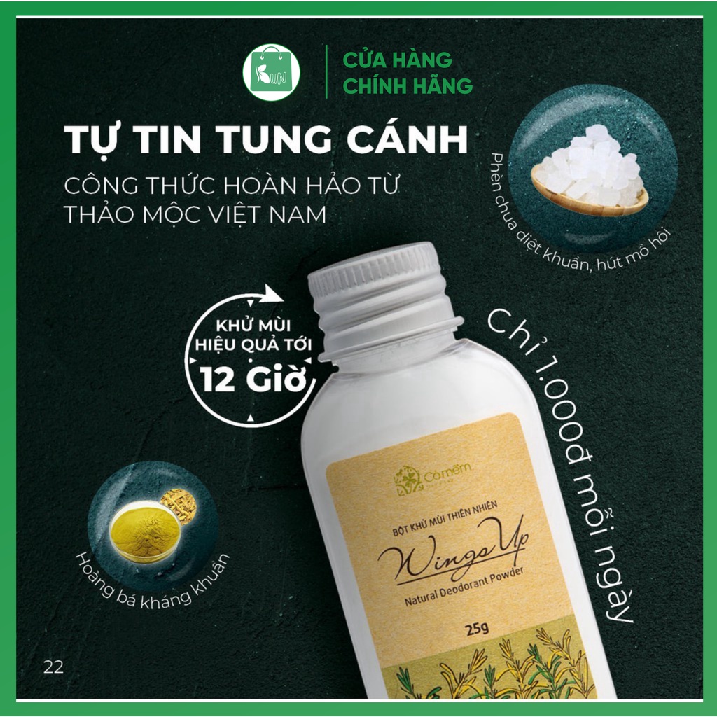 Bột Khử Mùi Wings Up Khử Mùi Hôi Chân Hôi Nách Giảm Tiết Mồ Hôi Hôi Cỏ Mềm 25g