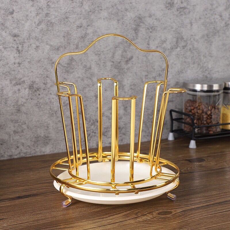 Úp cốc tròn mạ vàng có khay hứng nước KT: 24x20cm (Ảnh thật)