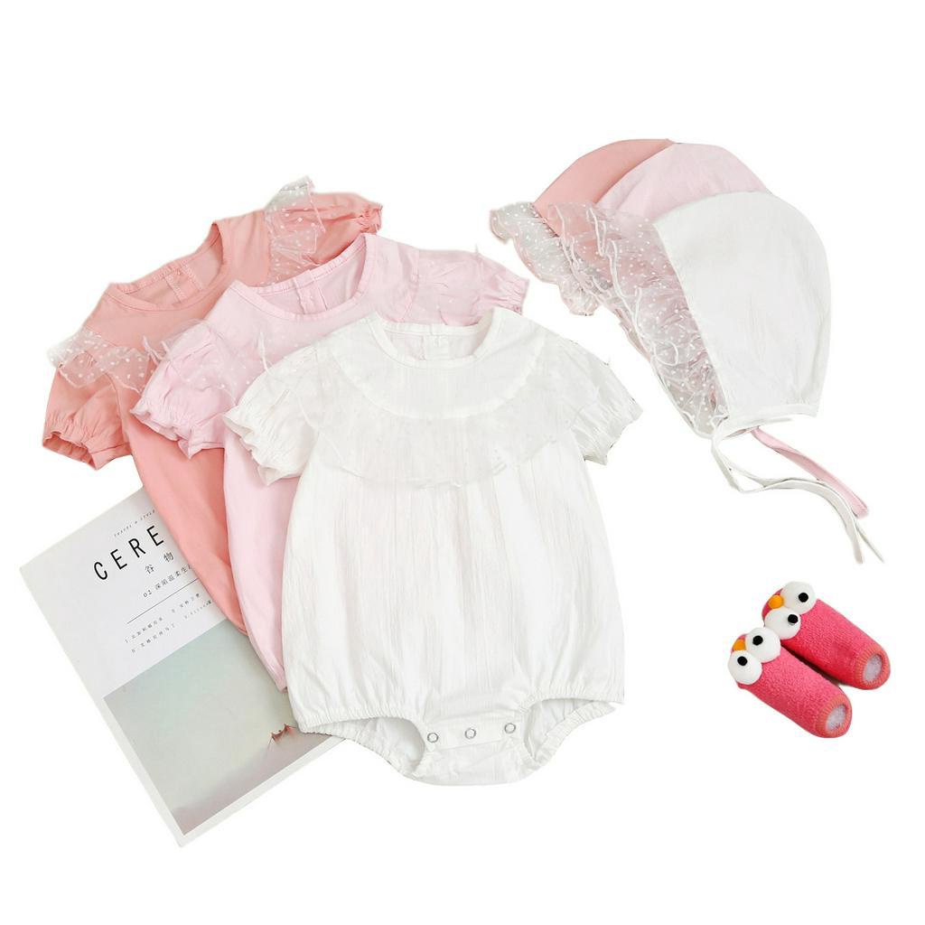 Jumpsuit cổ bèo kèm mũ cho bé gái sơ sinh từ 0-24 tháng tuổi