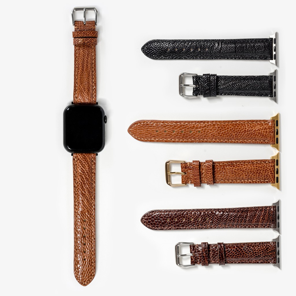 Dây apple watch da đà điểu-khâu tay thủ công D109- dây apple watch series 3 series 4 series 5-Bụi leather
