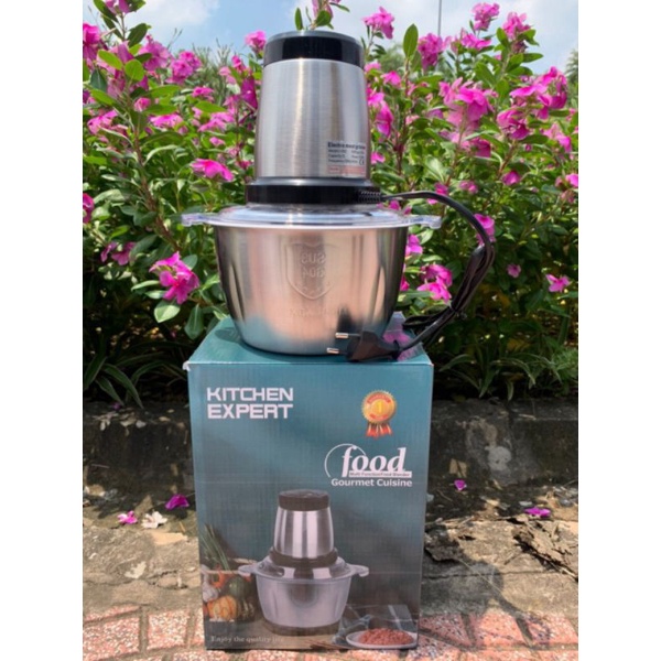 Máy xay thịt đa năng cối inox 304 Kitchen Expert 250W, 4 lưỡi dao sắc bén dùng cho gia đình