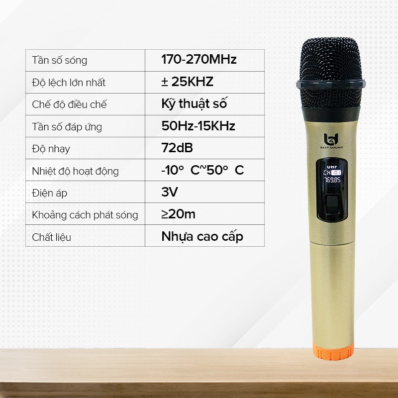 [FREESHIP] Bộ micro Không dây Karaoke BEST SOUND V-W003A Chính hãng cao cấp (1 Tay Mic)- Chuyên dụng amply, loa kéo